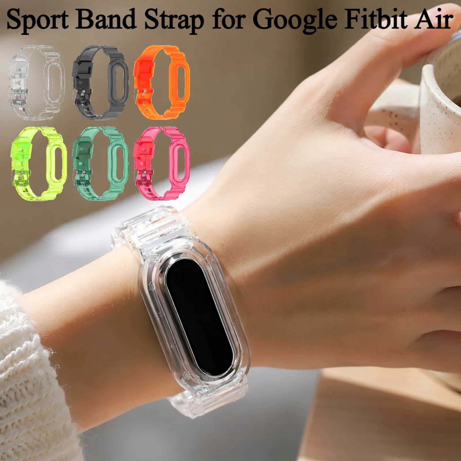 For Google Fitbit Air Smartwatch Summer Transparent Wristband Bracelet Correa Shockproof Cover Sport Loop TPU Clear Strap+Case