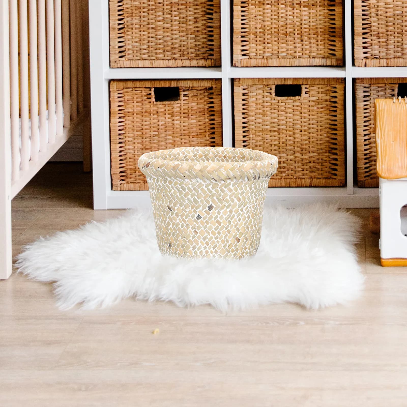 2Pcs Seegrass Woven Buckets Vintage Style Household Trash Basket Desktop Storage Holder Multi-Function Waste Bin Organizer
