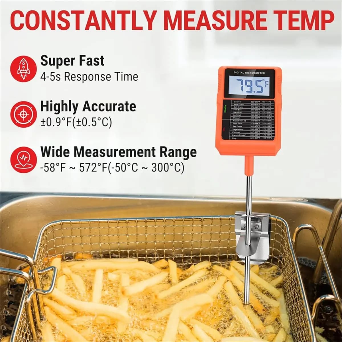 LNHF TP510 Waterproof Digital Candy Thermometer with Pot Clip, 8.1" Long Probe Instant Read Food Cooking Meat Thermometer