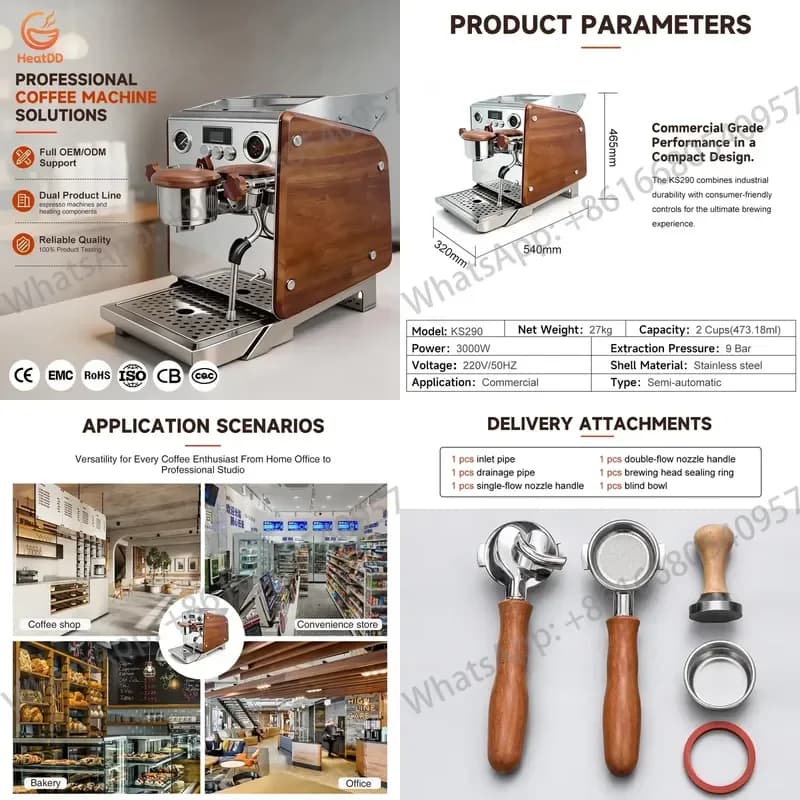 High Efficiency Commercial Home Dual Boiler 9Bar Rotary Pump Coffee Maker Electric Semi Automatic Espresso Coffee Machine