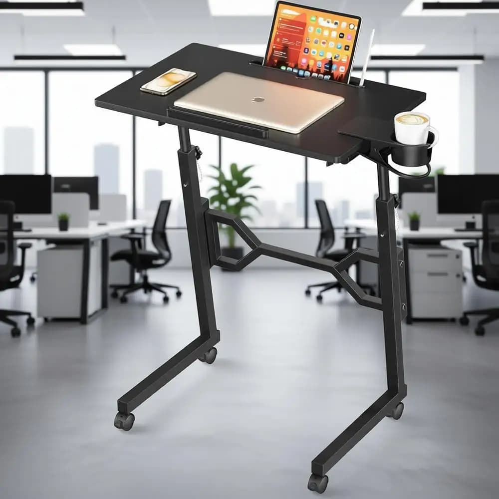 Scrivania Regolabile in Altezza con Ruote, Scrivania Portatile con Tapis Roulant, Tavolo Mobile per Laptop, Postazione di Lavoro in Piedi