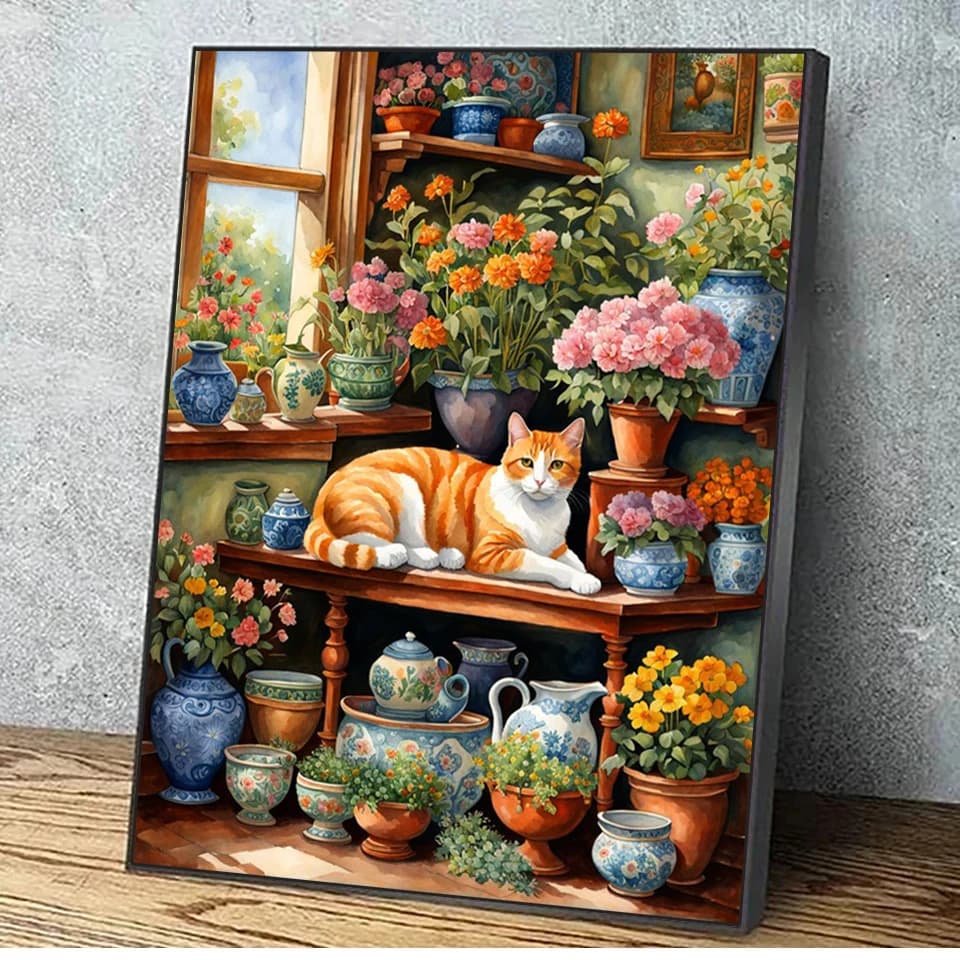 Kit Pittura Diamante 5D Fai da Te, Ricamo a Punto Croce con Diamanti Rotondi Completi, Motivi Fiore, Gatto, Paesaggio, Animali, Nuovo Arrivo, Decorazione per la Casa