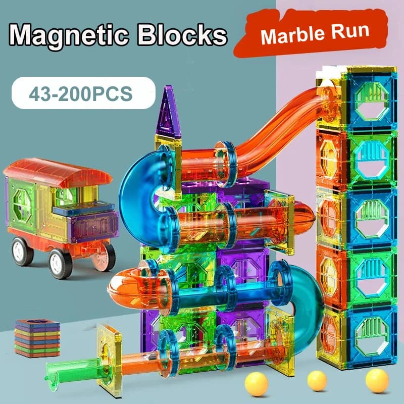 Blocchi magnetici Piastrelle magnetiche Marmo Run Pista da corsa Blocchi Modello Set da costruzione Giocattoli magnetici educativi per bambini