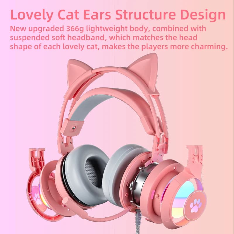 Pink gaming headphones for PC, PS4, PS5, laptop 3.5 mm noise reduction with noise cancelling microphone, LED light for girls, women