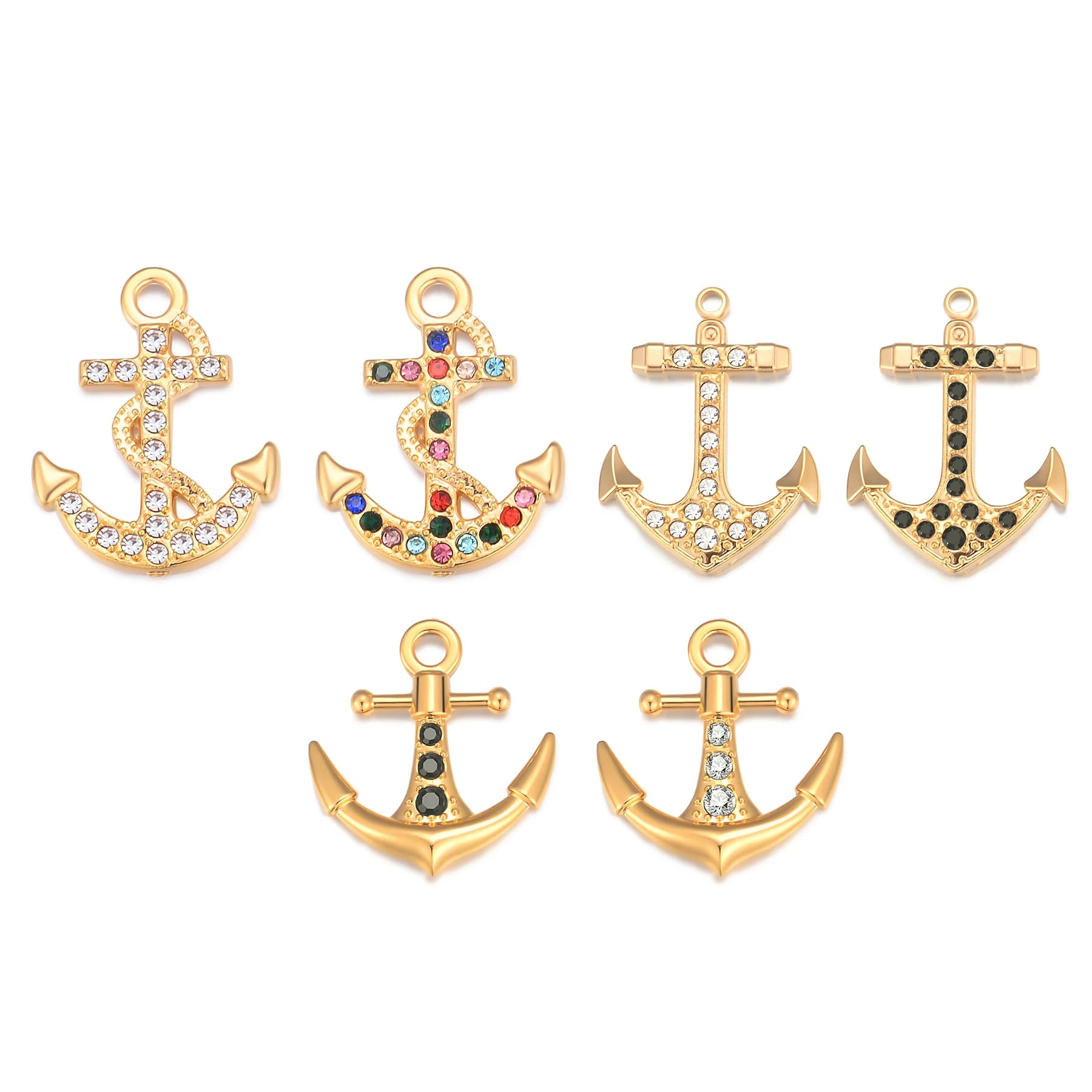 3 Pezzi Ciondoli Trendy a Forma di Ancora Marina, Cristallo e Acciaio Inossidabile, Accessori per Gioielli