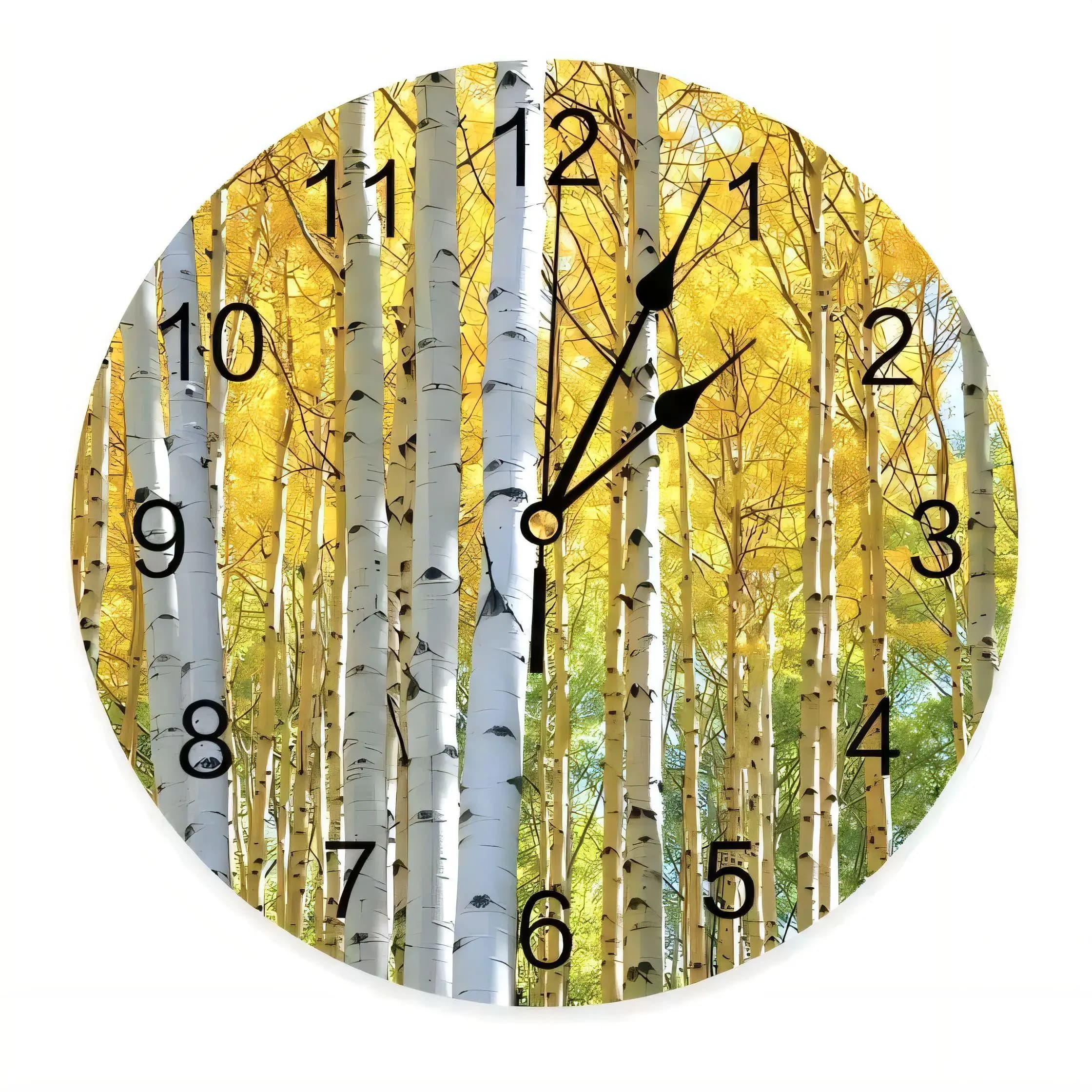 12 Inch Round Birch Forest Autumn Wall Clock Silent Non Ticking Home Decor Battery Operated