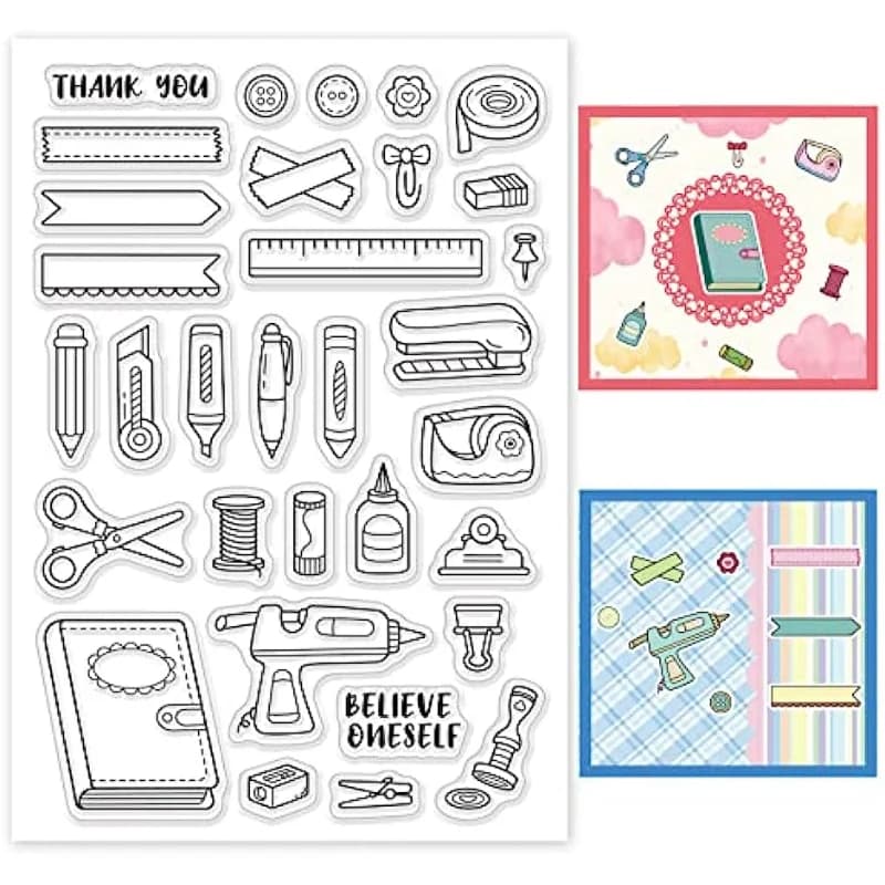 Timbri trasparenti per cancelleria, penna righello per libri, cucitrice, timbri in silicone trasparente per la creazione di cartoline, decorazioni e album di scrapbooking