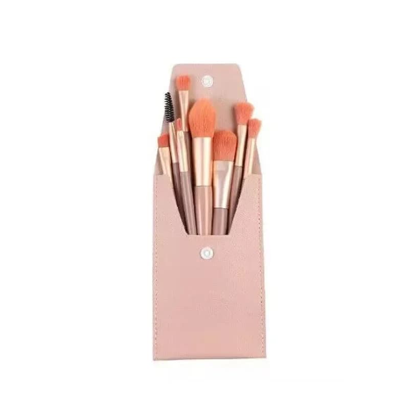 Set di 8 Pennelli da Trucco Rosa, Morbidi Pennelli Sintetici per Fondotinta, Cipria, Ombretto e Blush con Custodia Portatile in PU