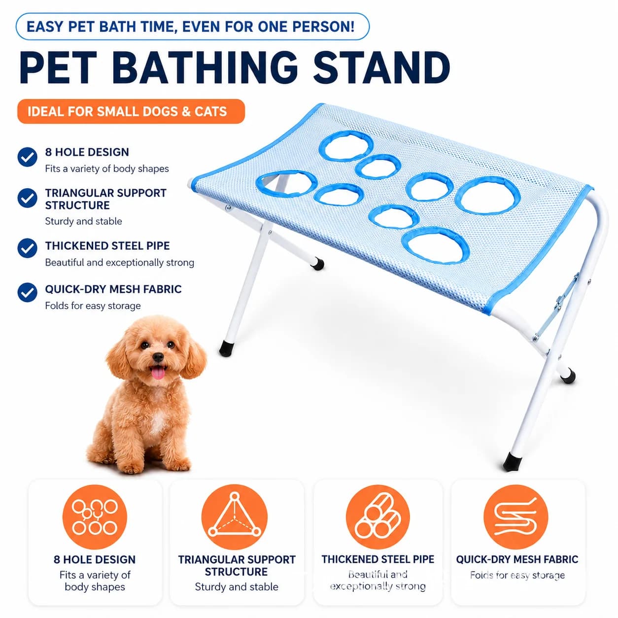 Foldable Pet Grooming Hammock Stand Quick Dry Mesh Bathing Rack Nail Trimming Holder for Small to Medium Cats And Dogs