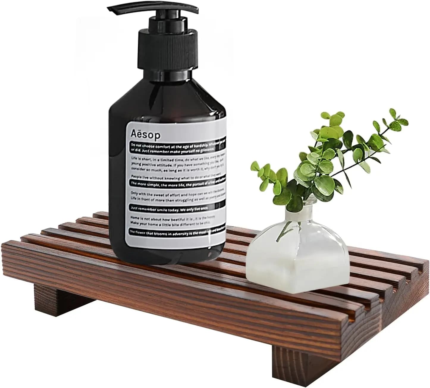 Portasapone in Legno per Cucina e Bagno, Decorazione da Bancone, Stile Rustico con Supporto a Piedistallo