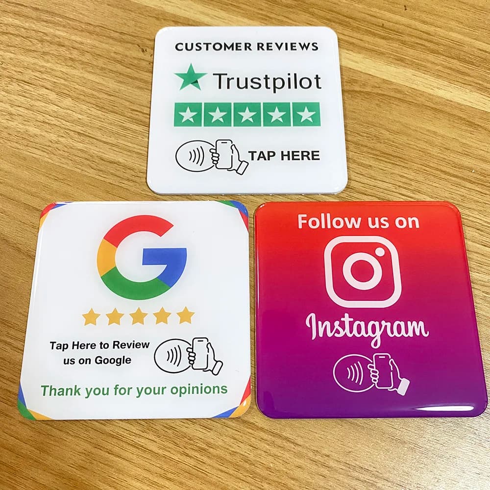 3.93 "X3.93" Instagram Facebook Google Tripadvisor Trustpilot Review NFC Tap Card piastra epossidica autoadesiva per le aziende