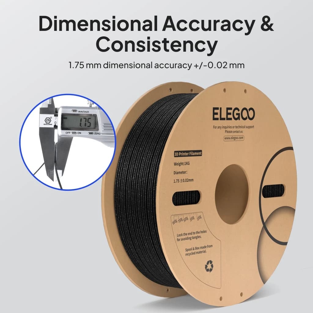 ELEGOO Sparkle PLA Filament Black 1.75mm 2KG/4KG/5KG/10KG, Glitter Twinkling 3D Printer Filament Dimensional Accuracy 1.75mm