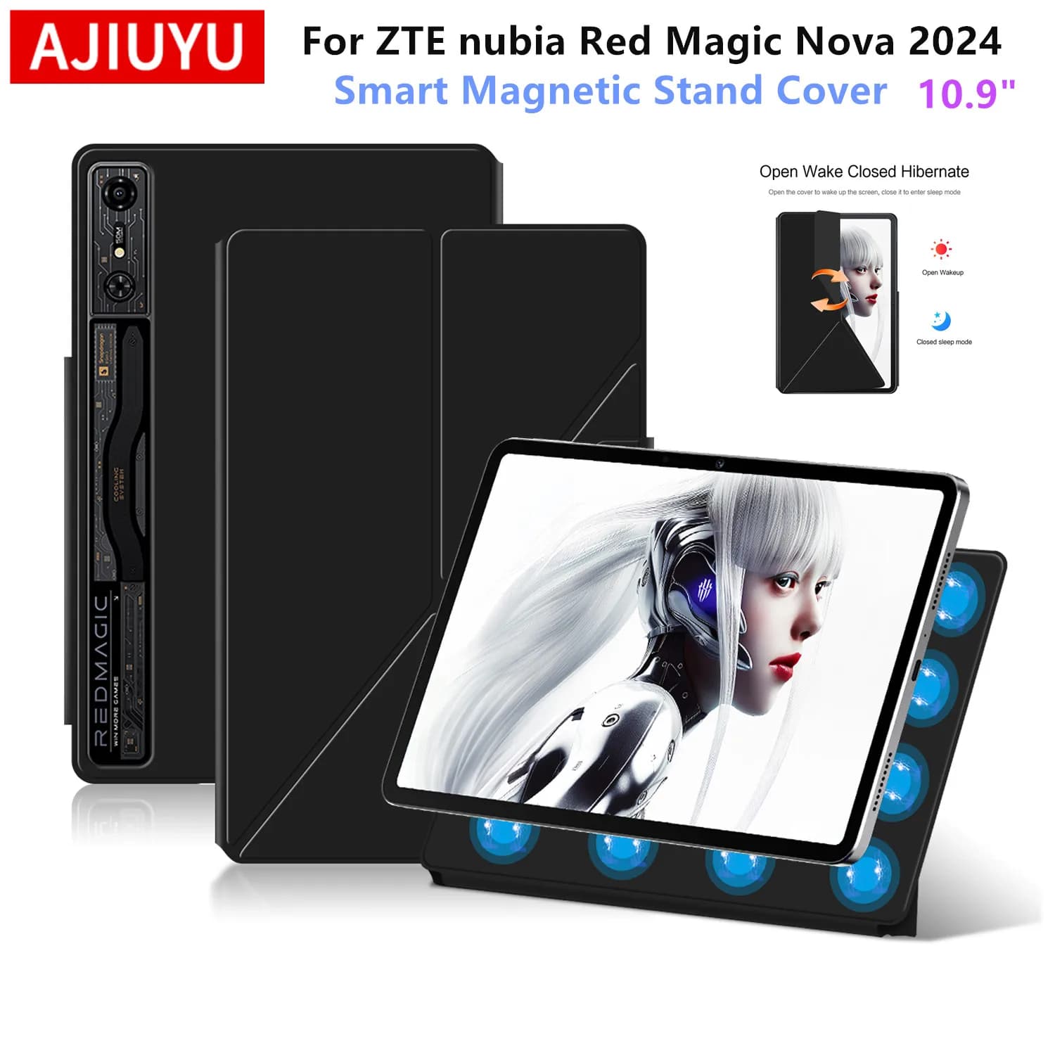 AJIUYU Per RedMagic gaming Nova Tablet Pro Samrt Custodia magnetica per Nubia RedMagic Tablet 2a generazione 10.9 "Tablet Stand Cover