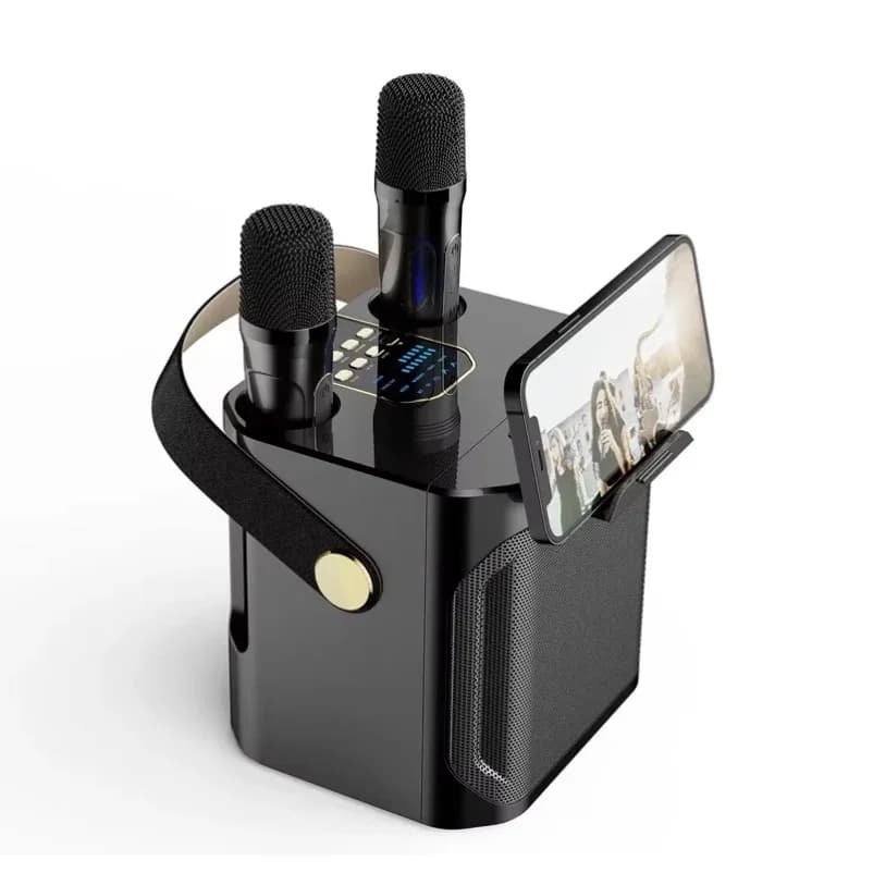 All In One Karaoke Machine Bluetooth Speaker Dual Wireless Mics Portable Handheld Design for Home Party Outdoor Singing Use