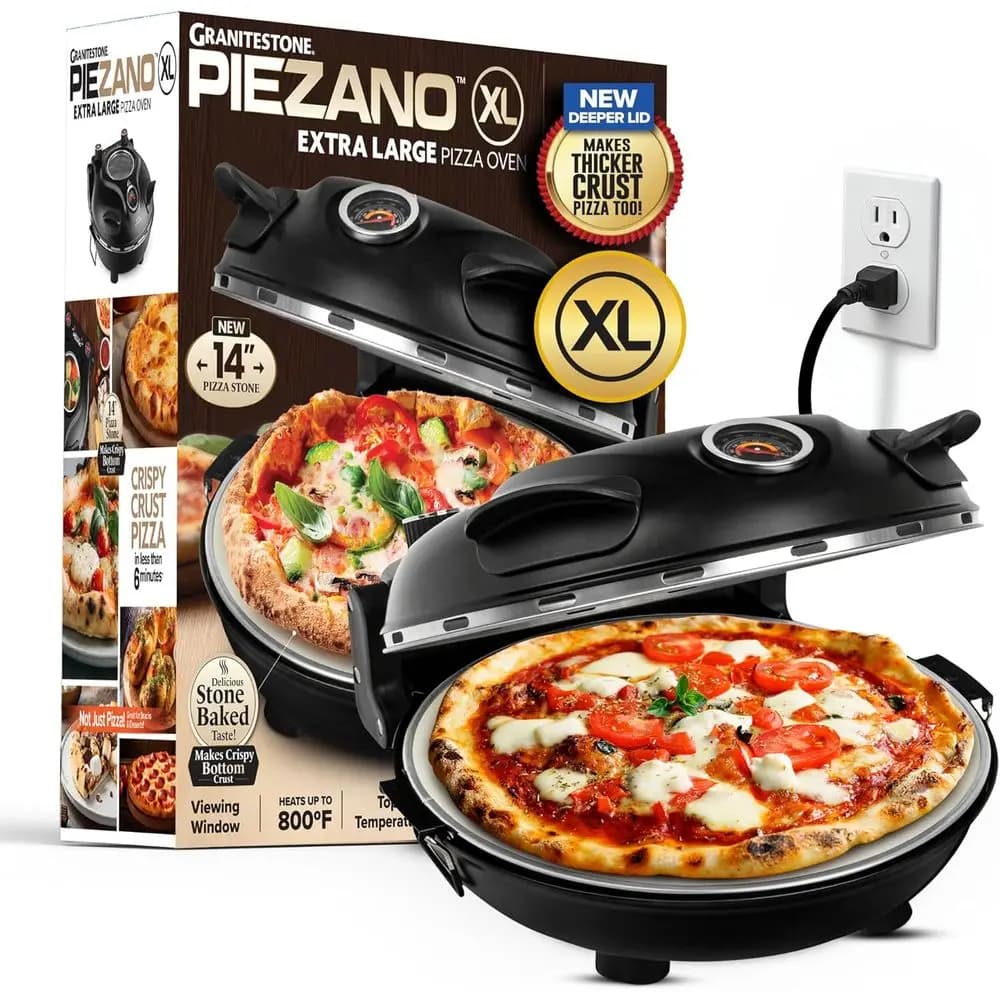 Forno Elettrico per Pizza da Interno XL 14 Pollici, Riscaldamento fino a 800˚ - Macchina per Pizza con Pietra Refrattaria o Base Croccante, Cuoce in Meno di 6 Minuti