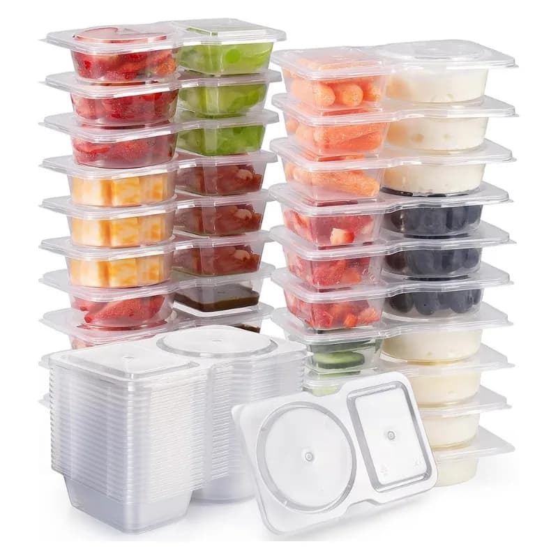 5/10/20/40PCS Contenitore per condimenti a doppio scomparto con coperchio Contenitore per snack a scomparto portatile per picnic quotidiano all'aperto