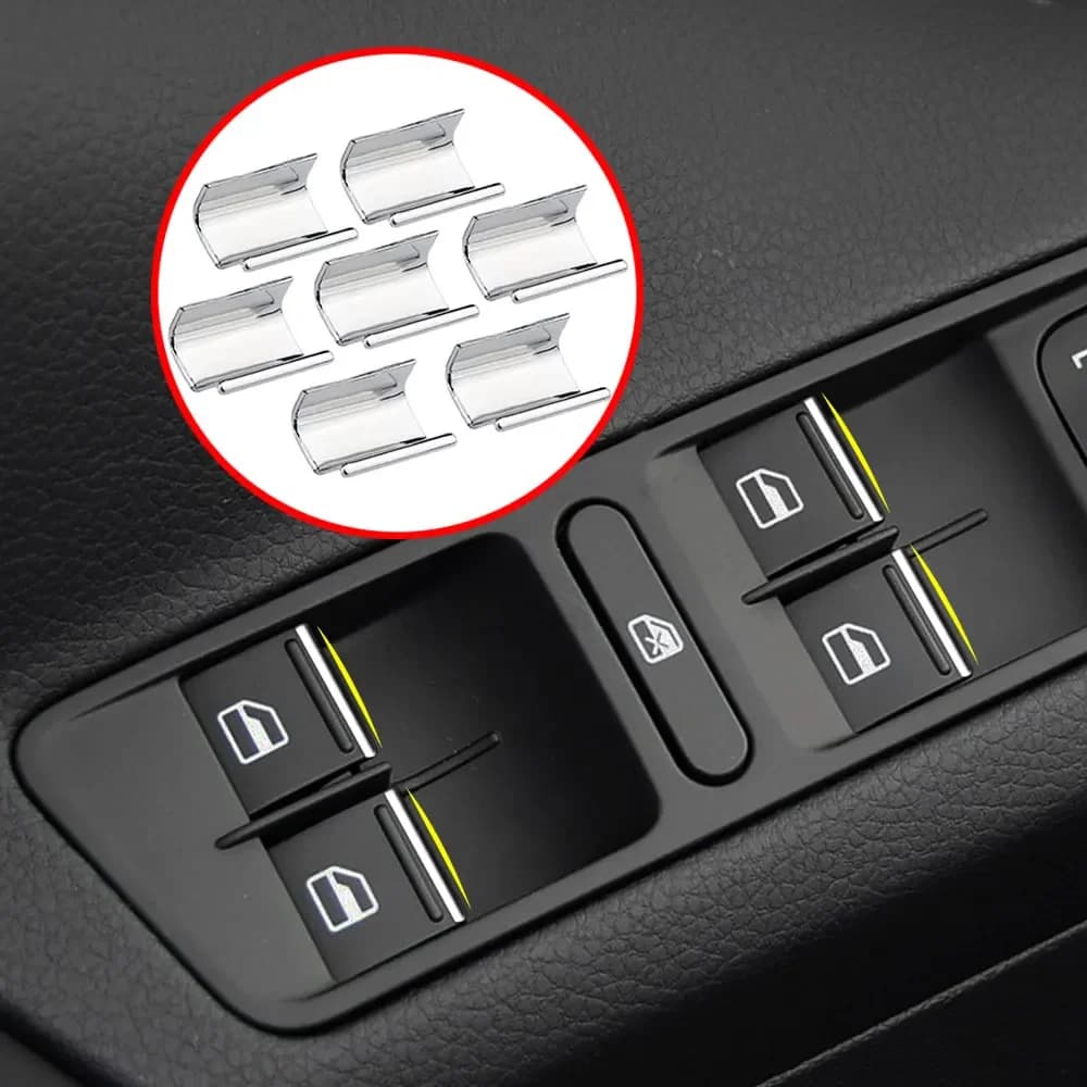 7 pezzi adesivo con paillettes per pulsante alzacristallo auto per Volkswagen VW Tiguan Passat per Skoda Karoq accessori cromati