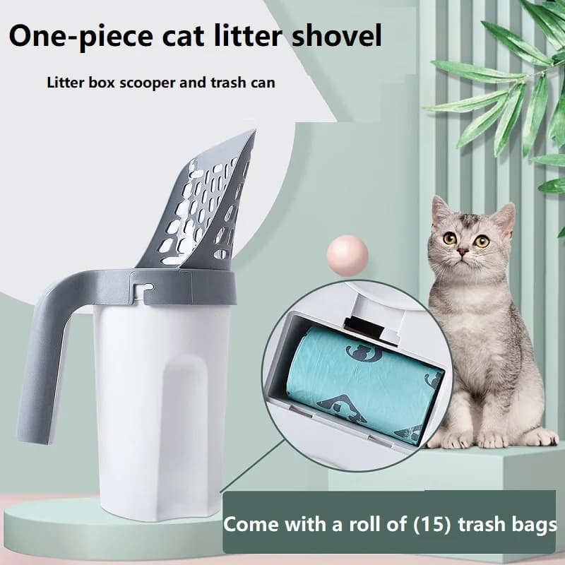 Cat Litter Shovel with Refill Bag, Pet Litter Filter Cleaner, Toilet Garbage Picker, Cat Litter Box Self Cleaning Tools MSCZ02