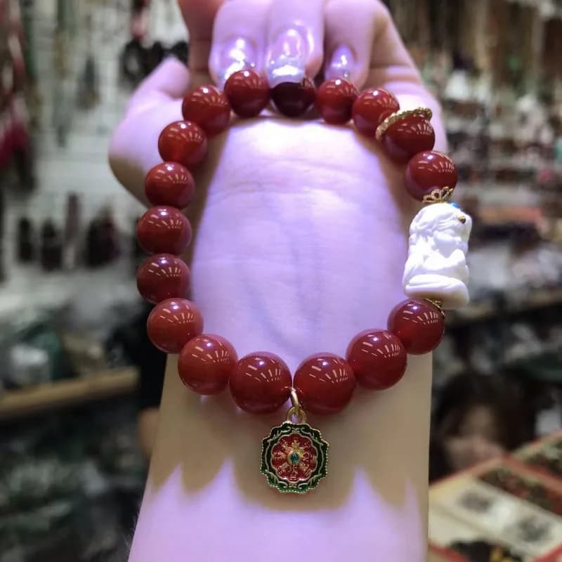 Nanhong Agata Tara Zakiram Bracciale a sei parole Wenwan Vajra Ornamento talismano a nove gong