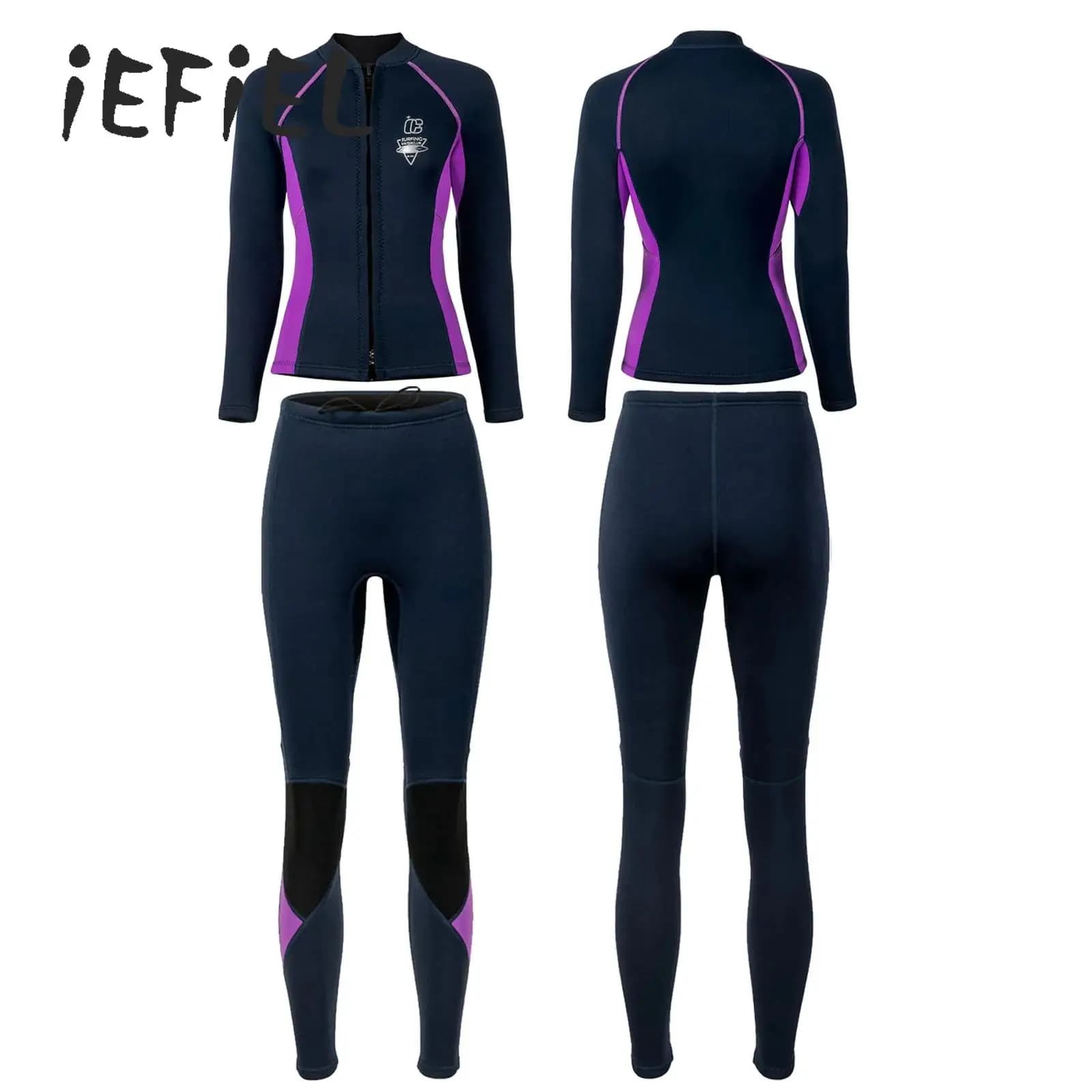 3mm Long Sleeved Mute Women Sport Dives Swimming Surf Beach Snorkeling Neoprene Zip Jacket Coat Long pants Swimwear