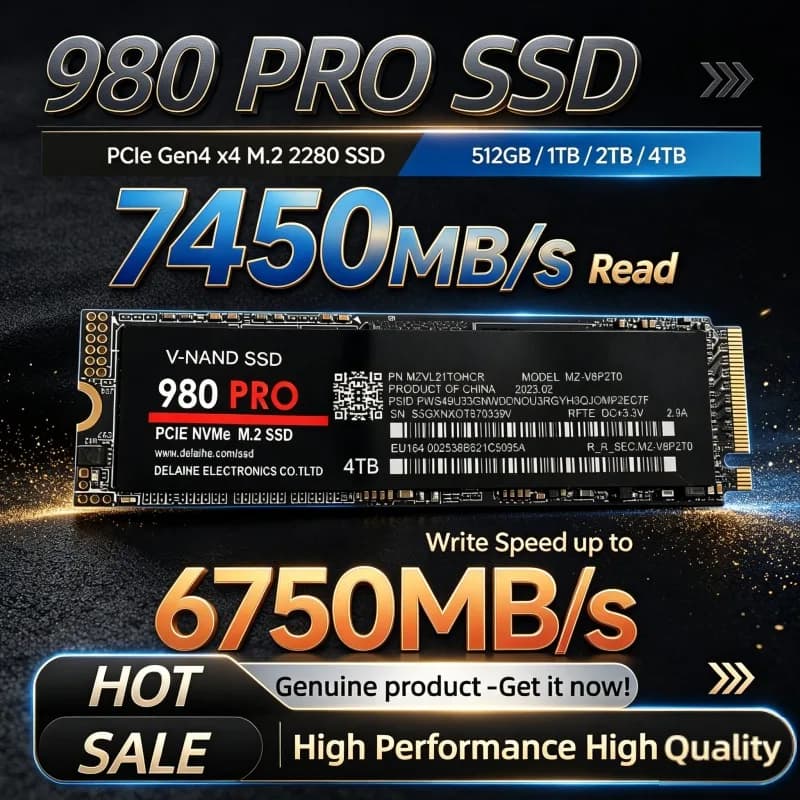 New 980Pro Internal SSD NGFF M.2 PCIe 4.0, Up to 7450MB/s Read, High-Performance Solid State Storage for Desktop & Laptop.