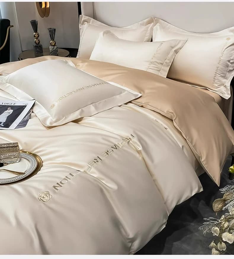 4 pezzi stile lusso leggero 100% puro cotone fascia alta cotone a fibra lunga lenzuolo biancheria da letto copripiumino 200x230 modello lenzuolo