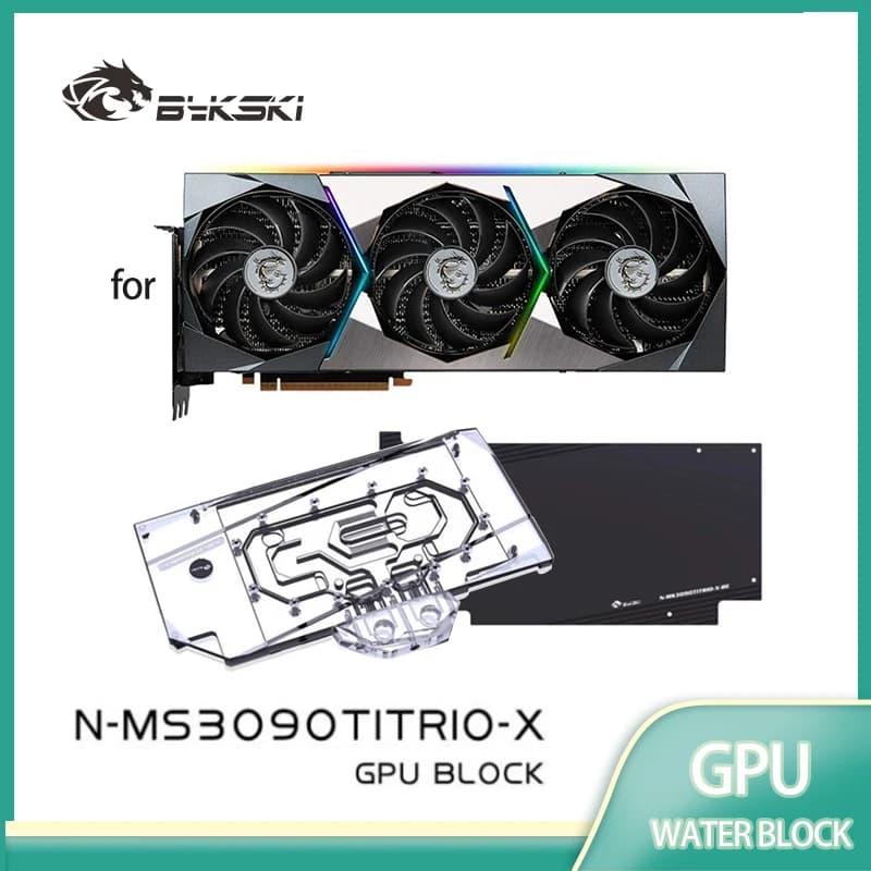 Dissipatore a Liquido Bykski per GPU, Compatibile con Schede Video MSI RTX 3090TI GAMING X TRIO/SUPRIM X 24G, in Rame e Acrilico, Radiatore N-MS3090TITRIO-X