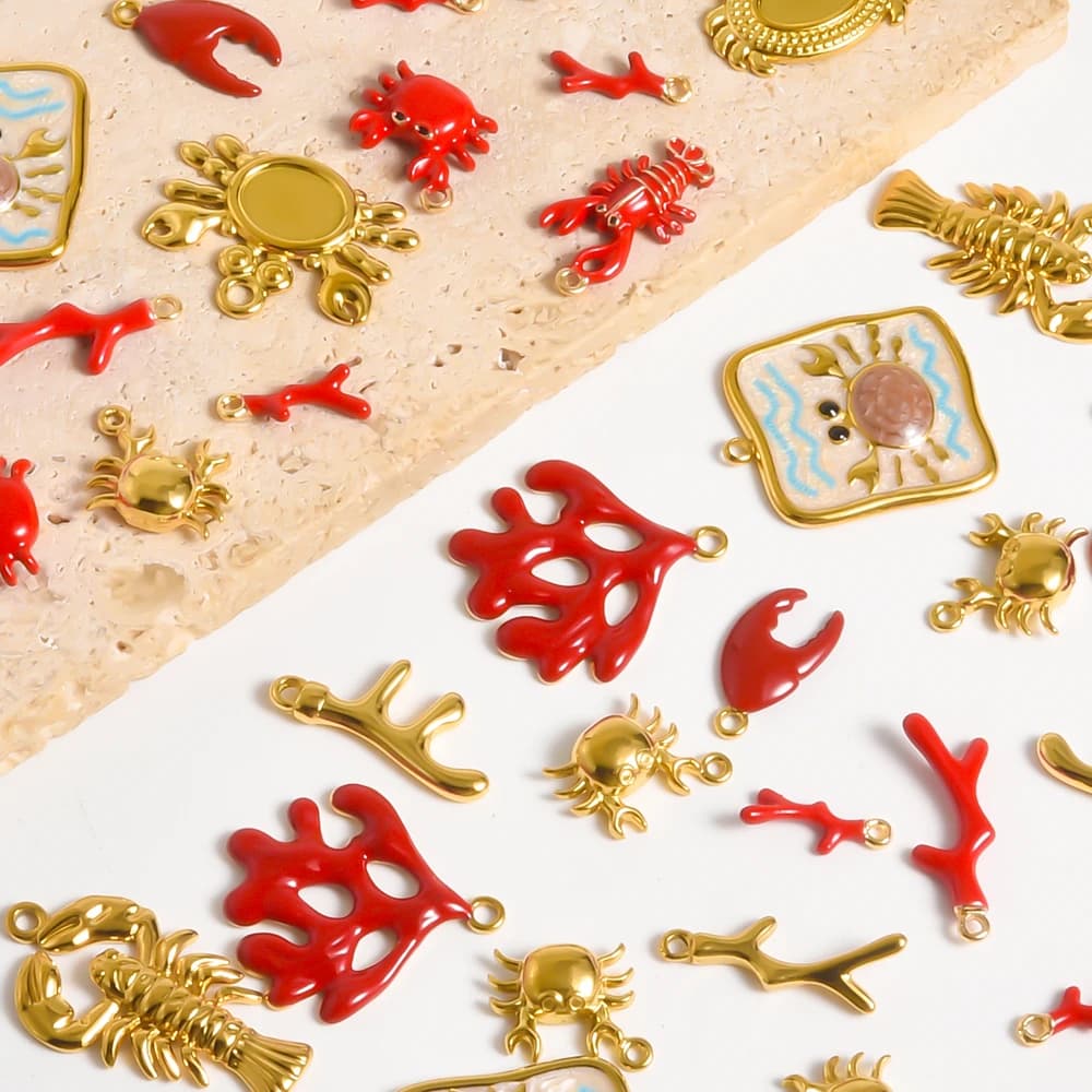 Stainless Steel Marine Animal Lobster Crab Coral Fish Pendant Oil Drop Jewelry Diy Handmade Necklace Earring Accessorie 5pcs/Lot