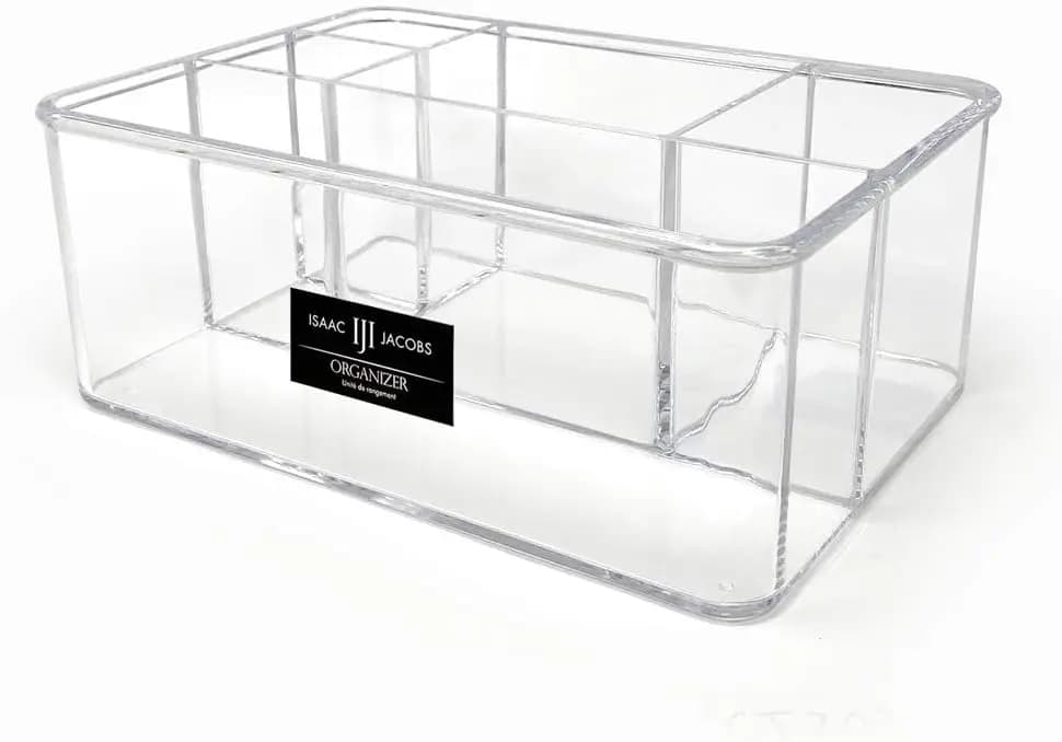 5-Compartment Clear Acrylic Organizer, Makeup Brush Holder, Multi-Sectional Tray for Vanity, Desk, Kitchen, Office Supplies