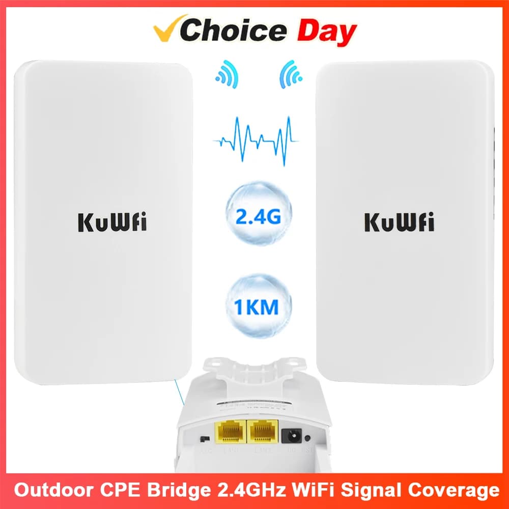 KuWFi Outdoor 2.4G WiFi: AP/CPE/Bridge con Porta Ethernet per Copertura di Rete Cablata/Wireless per Casa e Ufficio