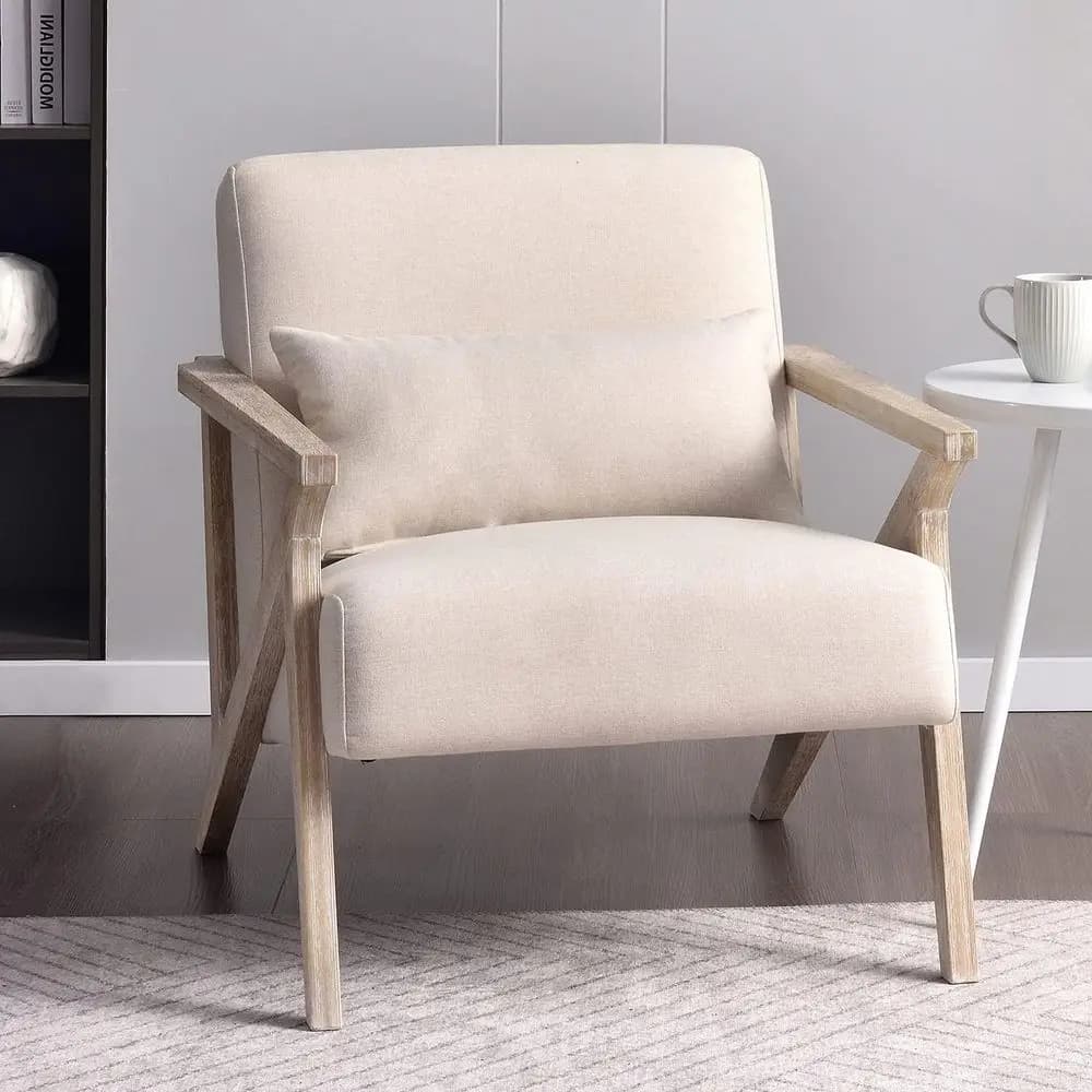 Poltrona Century in Legno con Cuscino Lombare, Poltrona Imbottita per Soggiorno o Camera da Letto, Facile da Montare