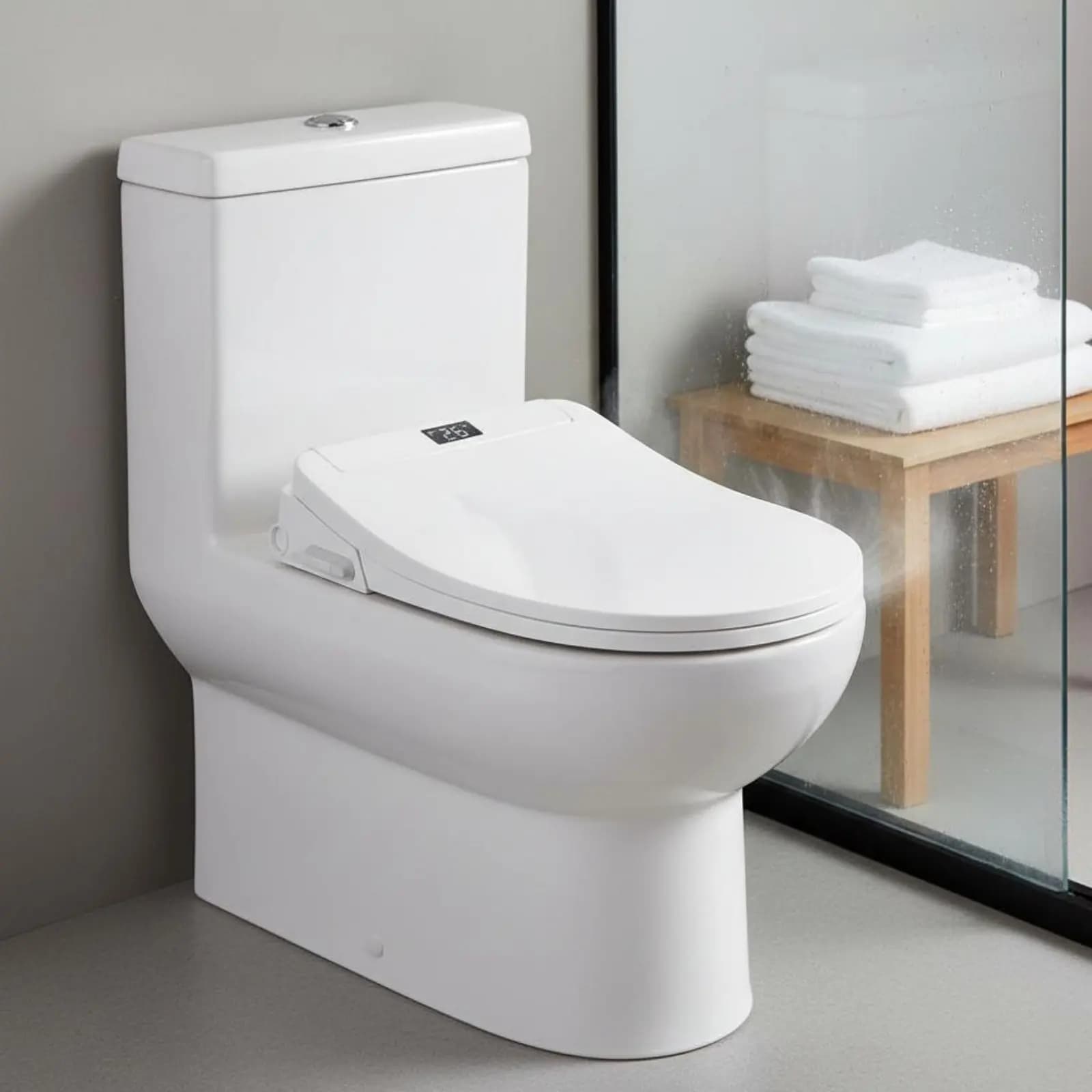 Sedile WC Intelligente con Funzione Asciugatura, Bidet Elettrico, Copri-WC Elettrico, Temperatura Regolabile, Accessorio Bagno con Luce Notturna