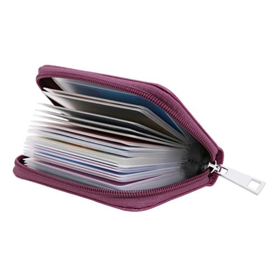 Easyoulife Genuine Leather Cit Card Holder Zipper Wallet With 26 Card Slots