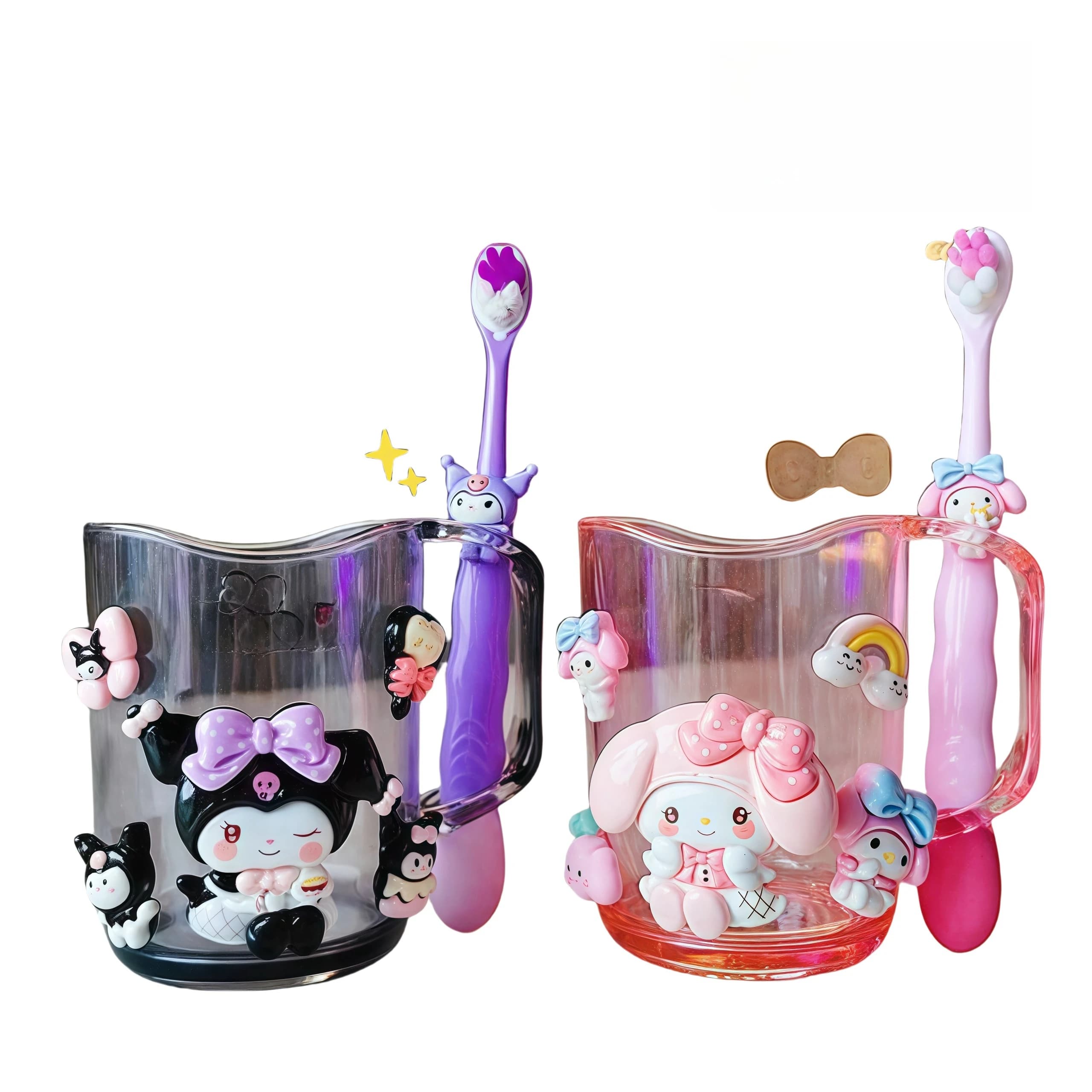 Nuovo set di tazze per lo spazzolino da denti per bambini Hello Kitty, Kuromi e My Melody, con tazza per il collutorio e contenitore per i denti.