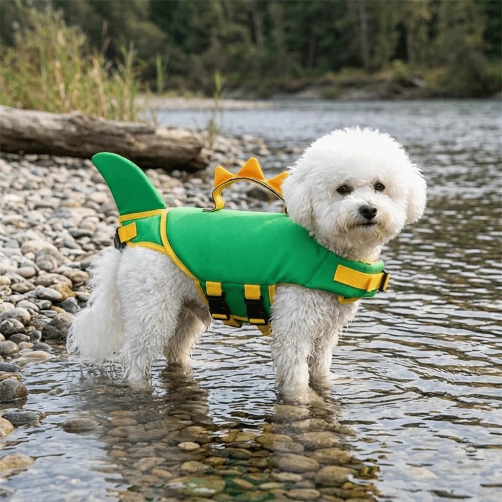 Thickened Dog Life Jacket Animal Shaped Small Medium Sized Dog Float Vest Buoyant Green Dinosaur Dog Swim Suit Beach Activity