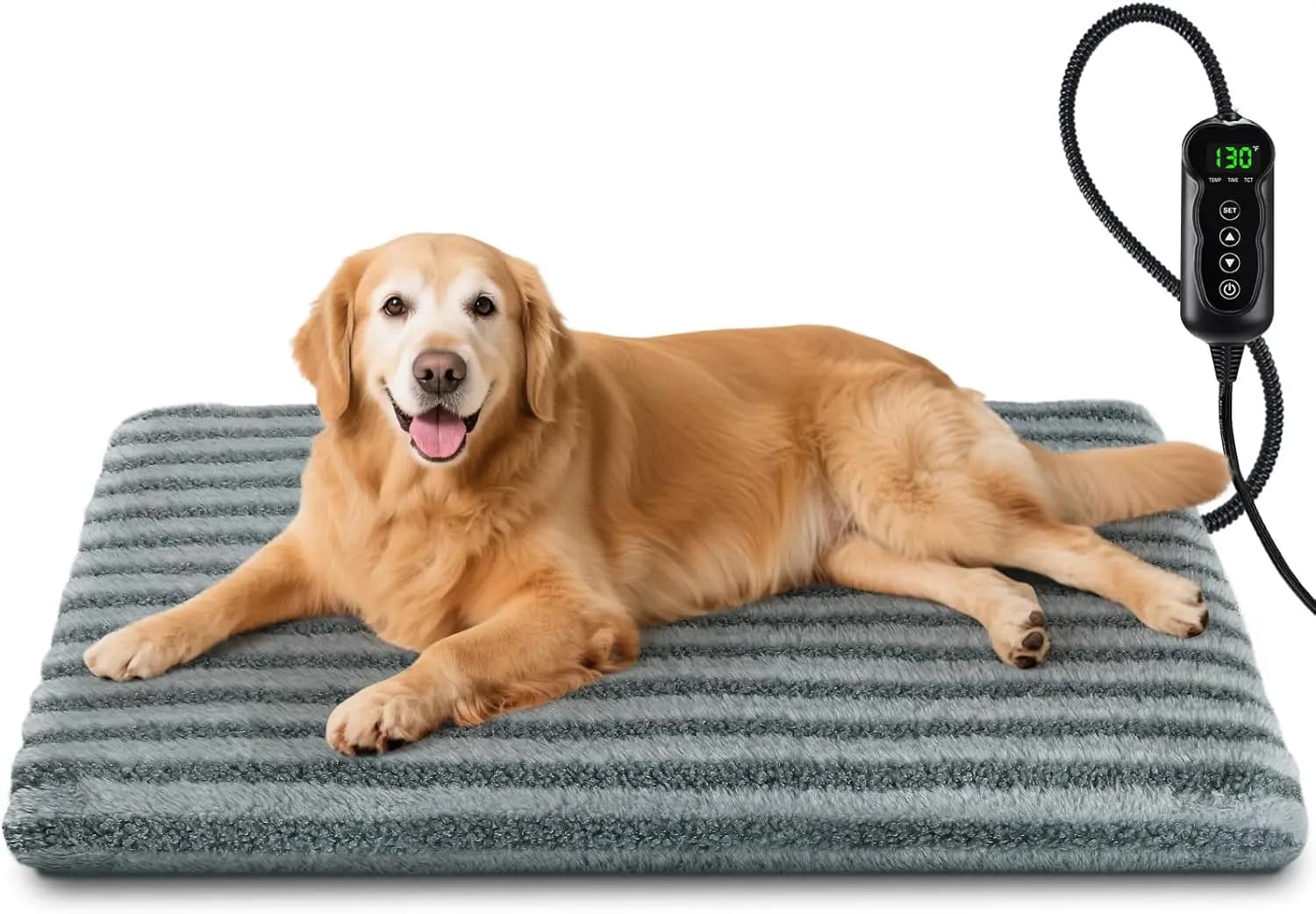 Warmened Cushion Waterproof Large for Domestic Animals with Adjustable Temperatures, Timer, Automatic Shutdown, Wheel Resistant Cable, Washable Cover, Grey