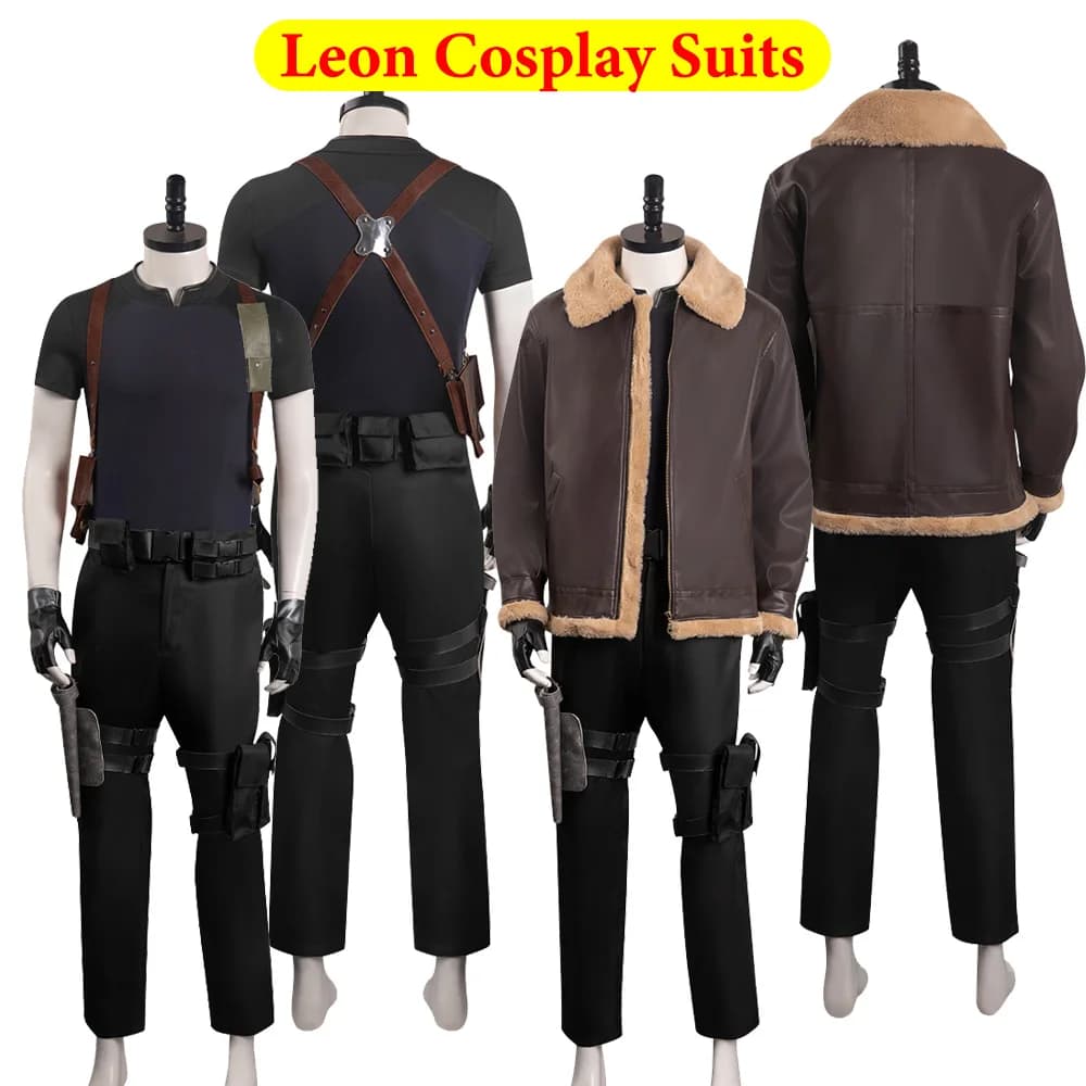 Leon Cosplay Fantasy Hairdress Uniform Coat Game Resident 4 Remake Shirt Pants Staps Belt Men's Dress Halloween Party Clothing