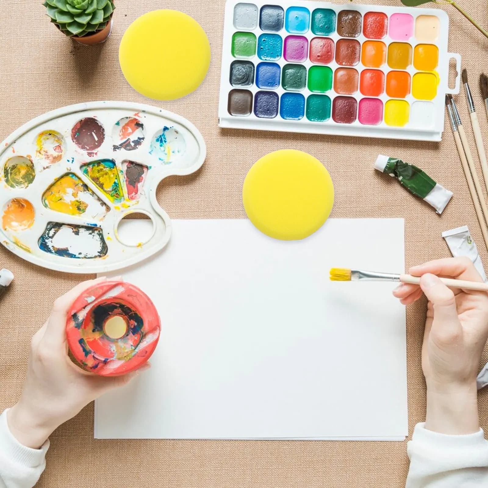 12Pcs Round Absorbent Sponge Stamps Synthetic Artist Tools for Watercolor Gouache Painting DIY Crafts Texturing Art Project Pads