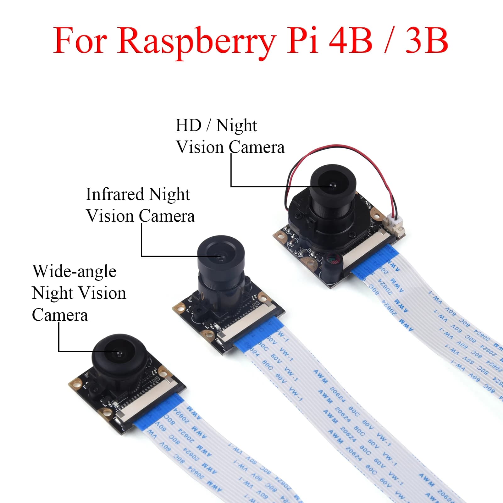 Photo module Raspberry Pi 4B with Night Vision, Webcam 5MP with IR Sensor and LED Light for Raspberry Pi 4B/3B+/3B