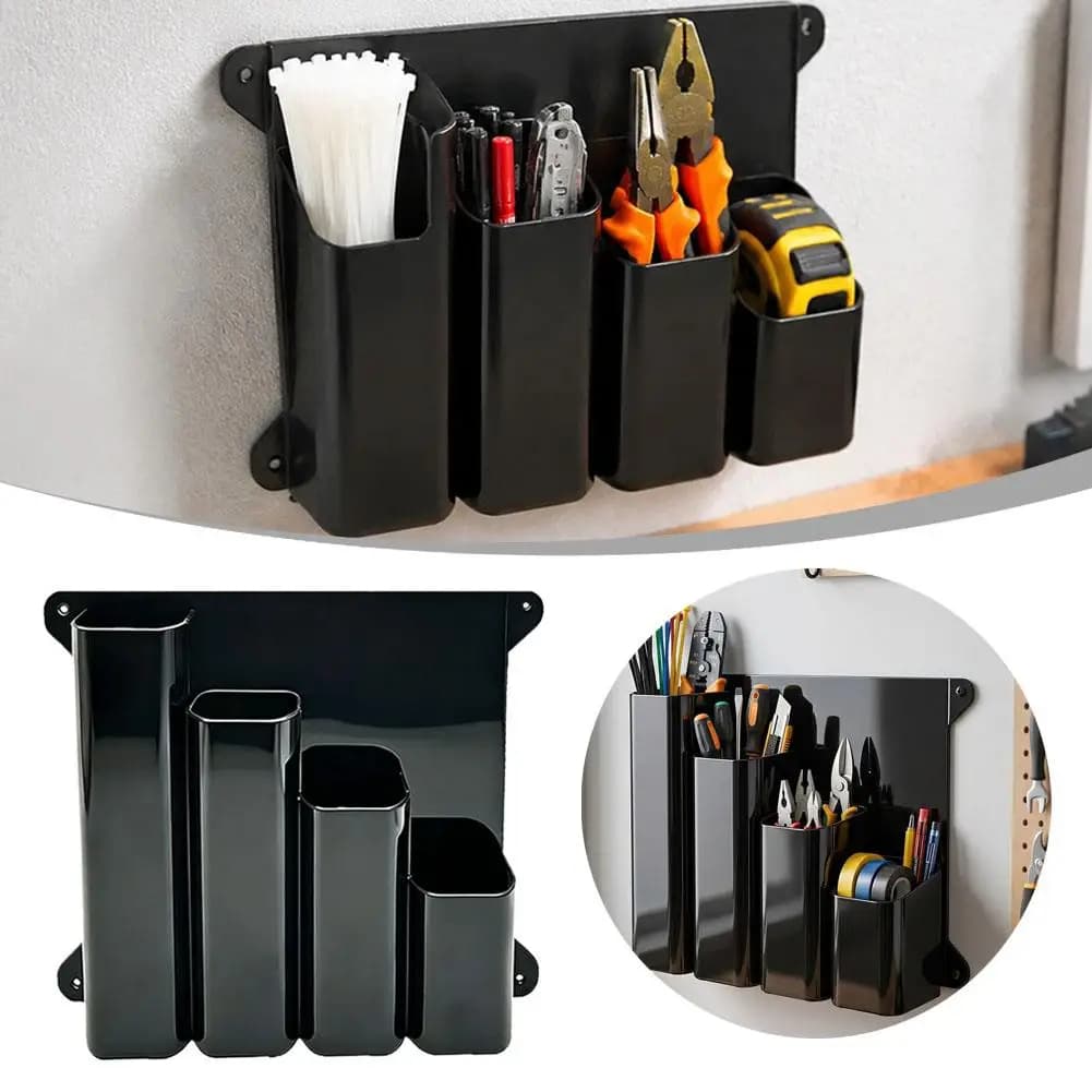 Wall Mounted Zip Tie Storage Box 4 Pockets Sturdy Metal Multi-Hook Tool Rope Organizer Cable Tie Storage Rack for Workshop Home