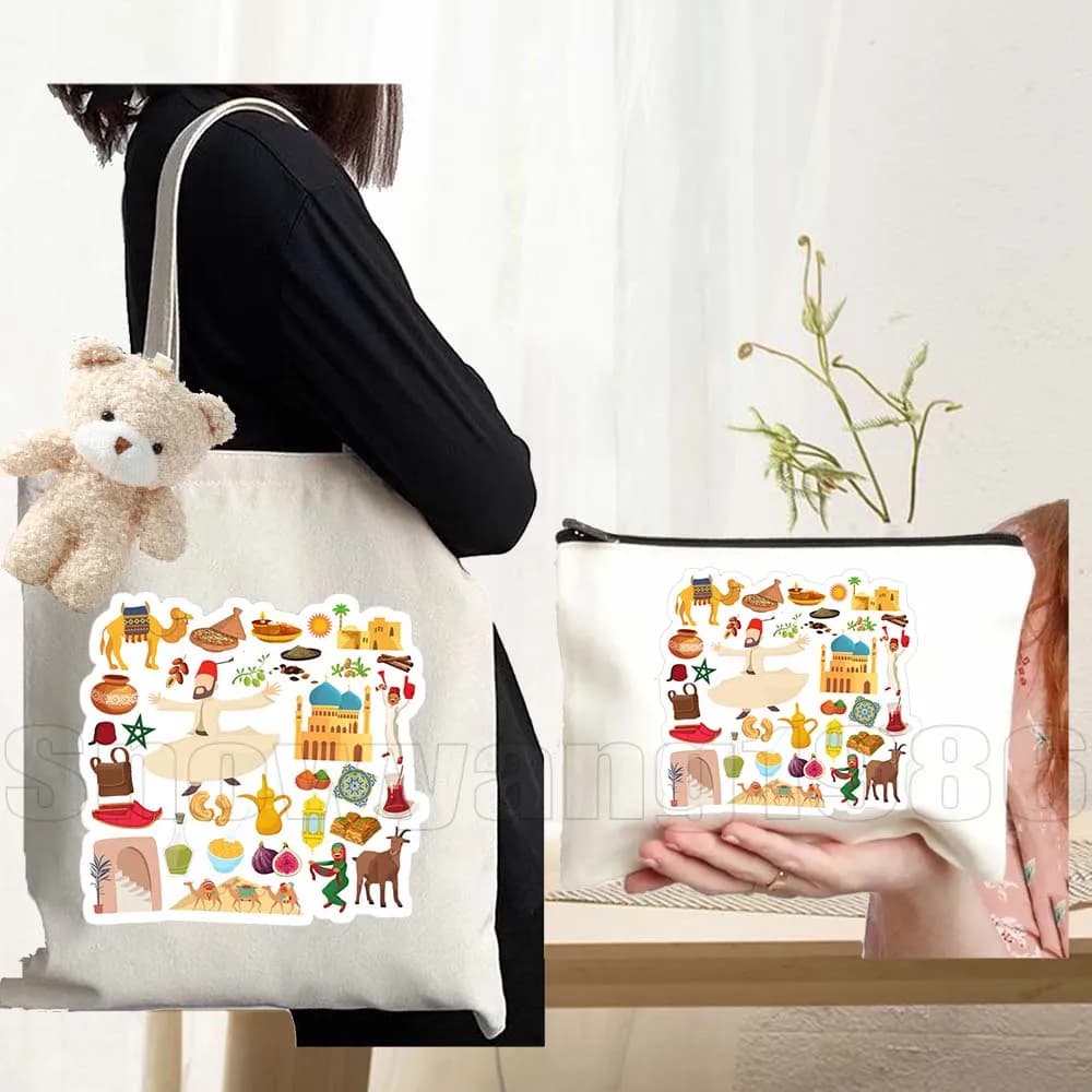 Set di 3 Borse Tote in Tela con Temi di Irlanda, Austria, Cuba, Polonia, Portogallo, Sudafrica, Nigeria, India, Spagna, Nuova Zelanda per Viaggi e Shopping
