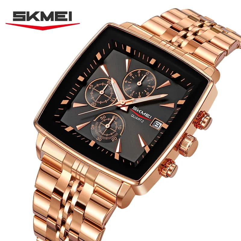 SKMEI 2434 Elegante Orologio al Quarzo da Uomo Quadrante Multifunzione Calendario Cronografo Impermeabile Cinturino in Acciaio Orologi alla Moda per Uomo