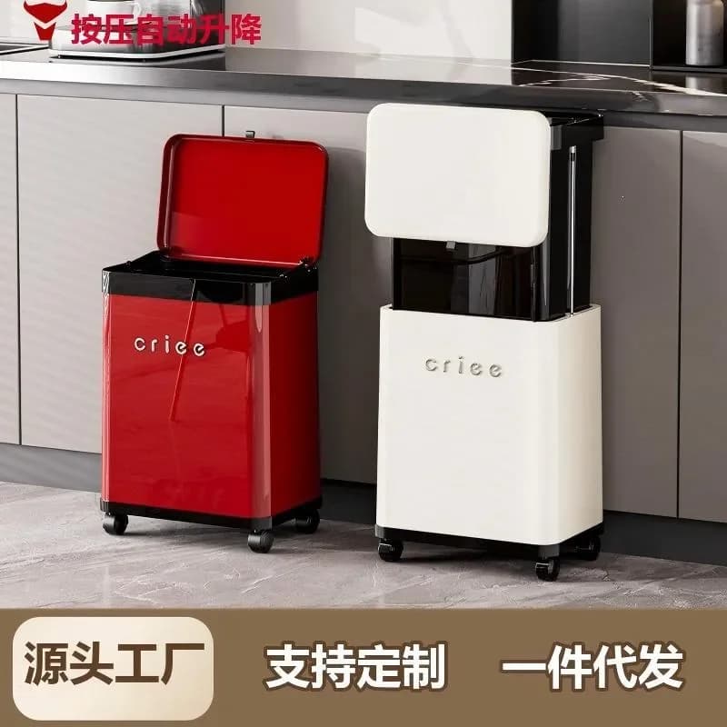 for New Hand Crank Retractable Trash Can Light Luxury Household Goods Kitchen No Bending Bathroom Clean Deodorant Trash Can