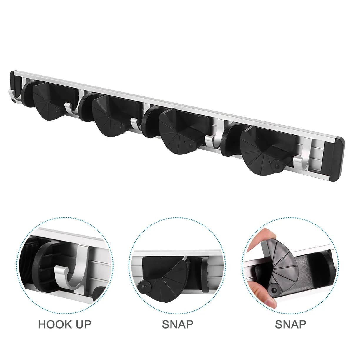 Wall-Mounted Broom Shelf Black Four Hooks Space Aluminum ABS Strong Load Storage Organizer for Kitchen Bathroom