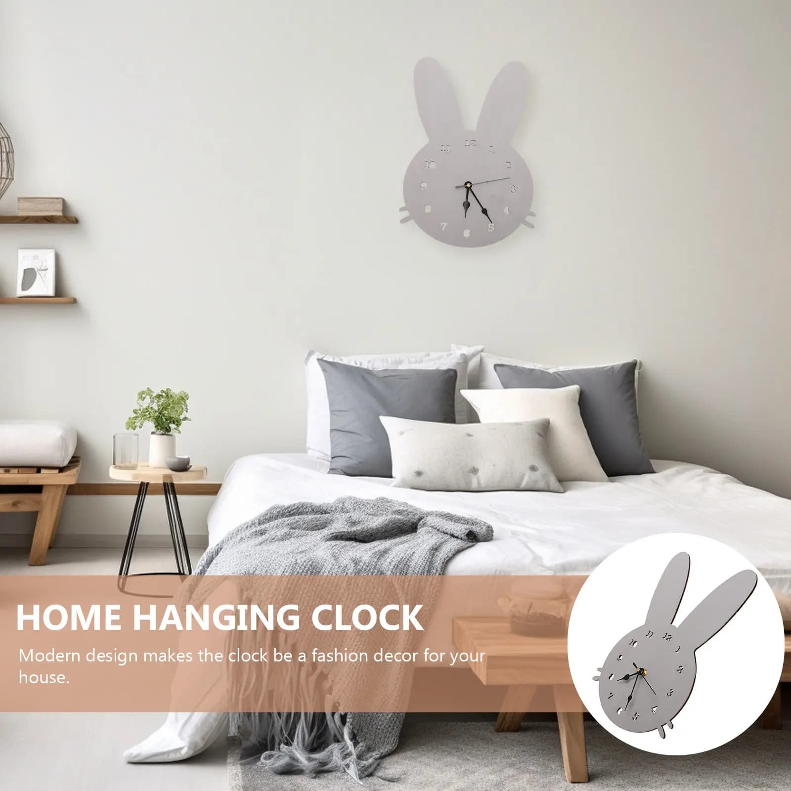 Decorative Wall Clock in Rabbit Shape Grey, 1 Piece, for Living and Furnishing Home
