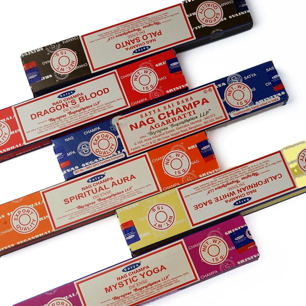 Collezione di incenso indiano Nag Champa Satya Bastoncini fatti a mano con sei gusti Aromi medicinali rinfrescanti per la casa e la meditazione