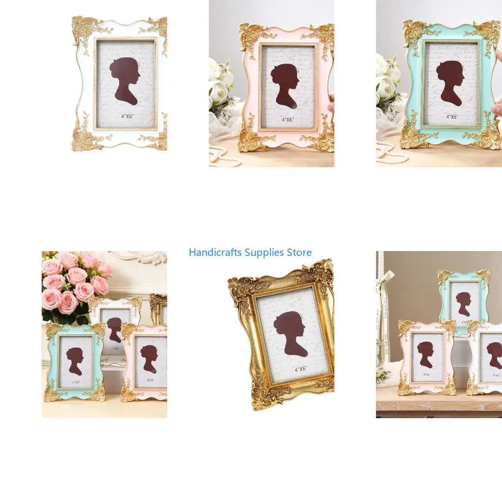 R1WA Romantics Carved Resin Photo Frame Antique Gold Trim Picture Frame for Home Decors