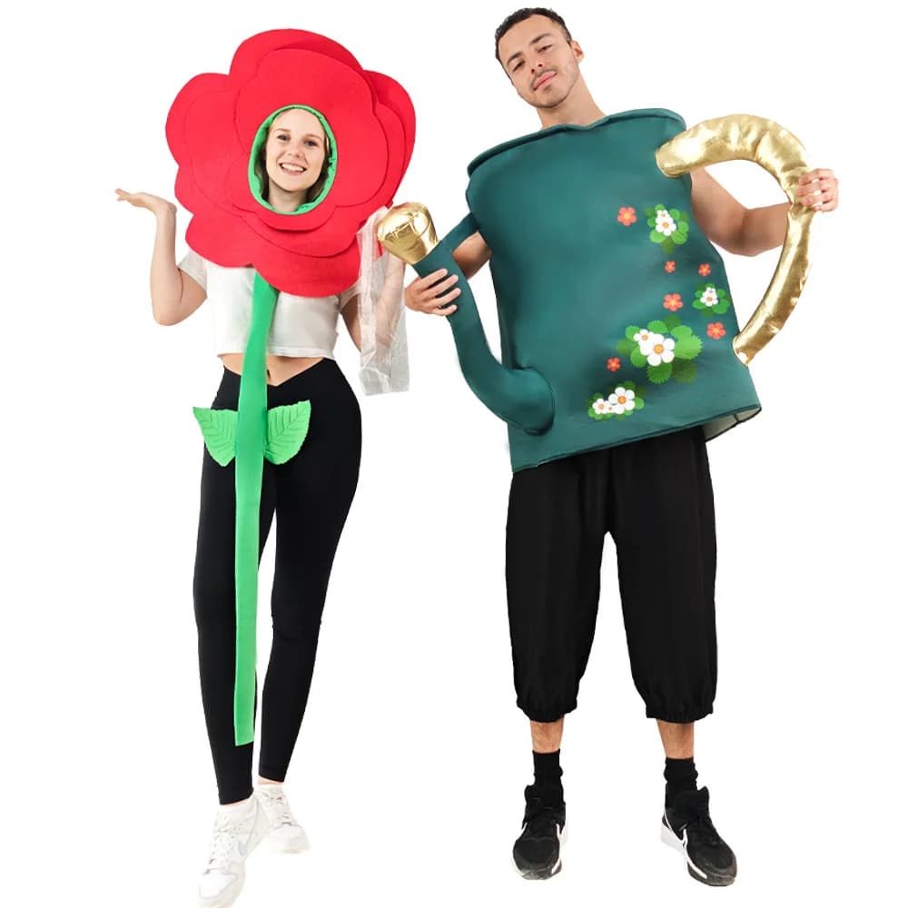 2 pieces adult couples sprinkler kettle and flower dress Halloween costumes women and men garden tools cosplay Easter Purim