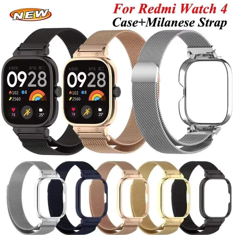 Metal Case+Magnetic Milanese Loop For Redmi Watch 4 Smartwatch Metal Strap For Xiaomi Redmi Watch 4 Replacement Band