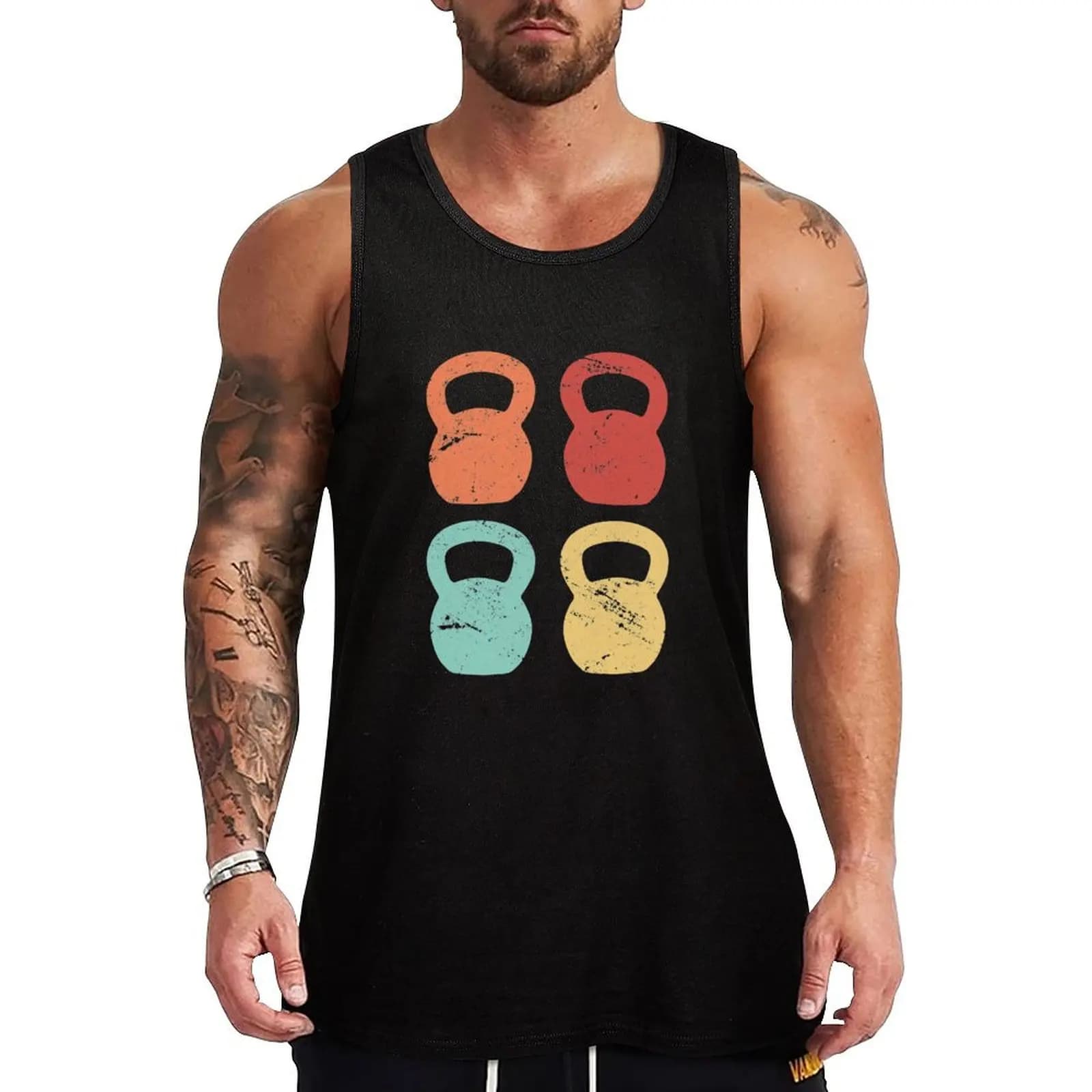 Maglietta Kettlebells Abstract Art, fantastica maglietta da fitness e palestra, canotta utility, canotta da lavoro, top casual senza maniche